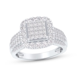 Princess-Cut Multi-Diamond Cushion Halo Engagement Ring 1 ct tw 14K White Gold