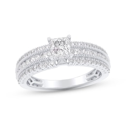 Princess-Cut Diamond Three-Row Engagement Ring 1 ct tw 14K White Gold