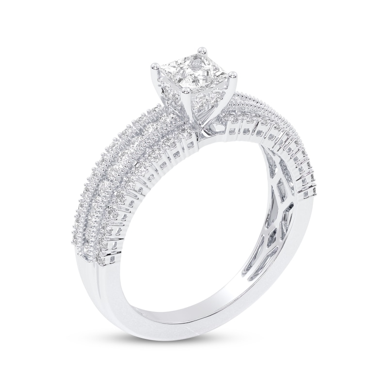 Main Image 2 of Princess-Cut Diamond Three-Row Engagement Ring 1 ct tw 14K White Gold