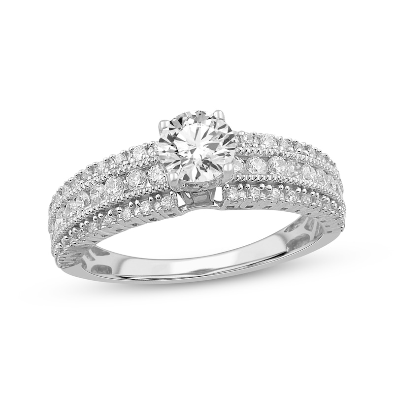 Main Image 1 of Round-Cut Diamond Three-Row Engagement Ring 1 ct tw 14K White Gold