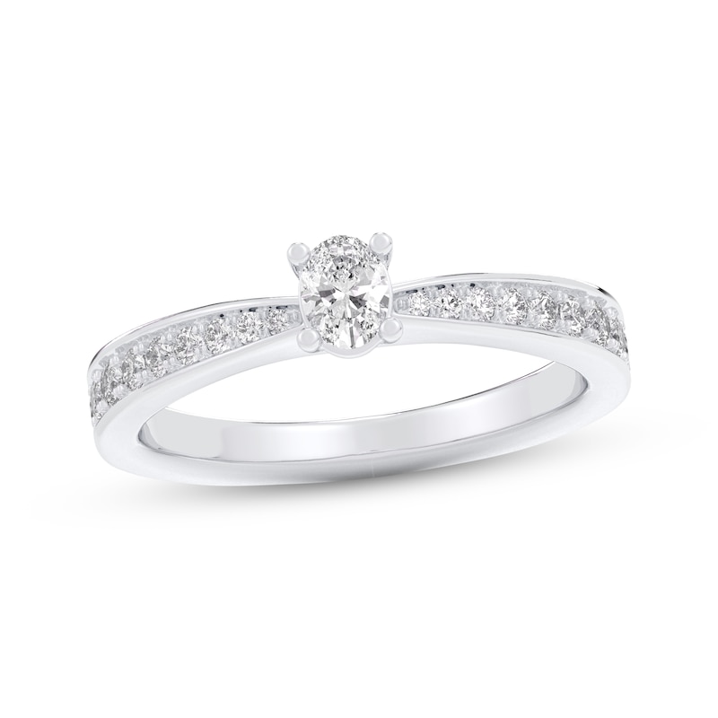 Main Image 1 of Oval-Cut Diamond Engagement Ring 1/2 ct tw 14K White Gold & Platinum