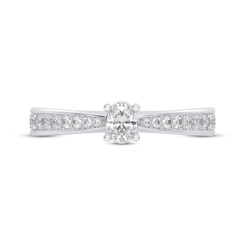 Main Image 3 of Oval-Cut Diamond Engagement Ring 1/2 ct tw 14K White Gold & Platinum