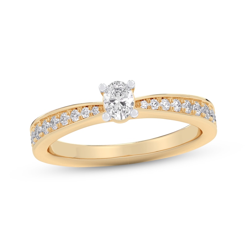 Oval-Cut Diamond Tapered Engagement Ring 1/2 ct tw 14K Yellow Gold