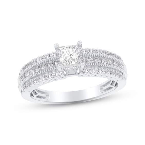 Princess-Cut Diamond Three-Row Channel Engagement Ring 1 ct tw 14K White Gold