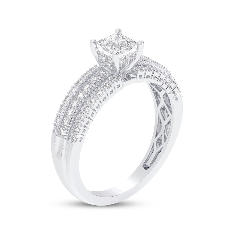 Main Image 2 of Princess-Cut Diamond Three-Row Channel Engagement Ring 1 ct tw 14K White Gold