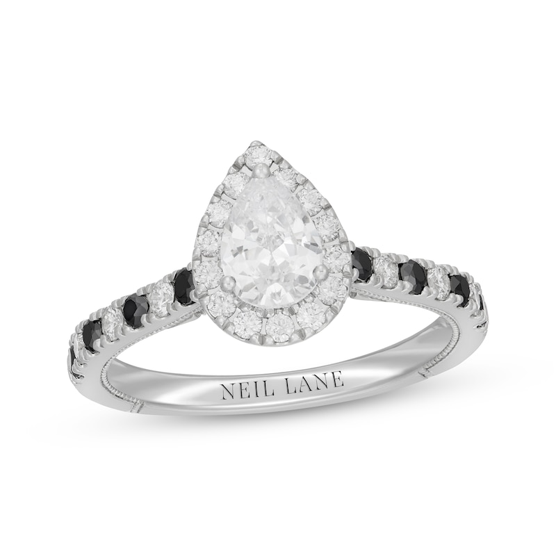 Main Image 1 of Neil Lane Pear-Shaped White Diamond & Black Diamond Engagement Ring 1 ct tw 14K White Gold