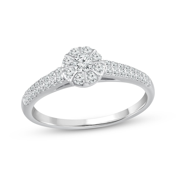 Multi-Diamond Double-Row Engagement Ring 3/8 ct tw 14K White Gold
