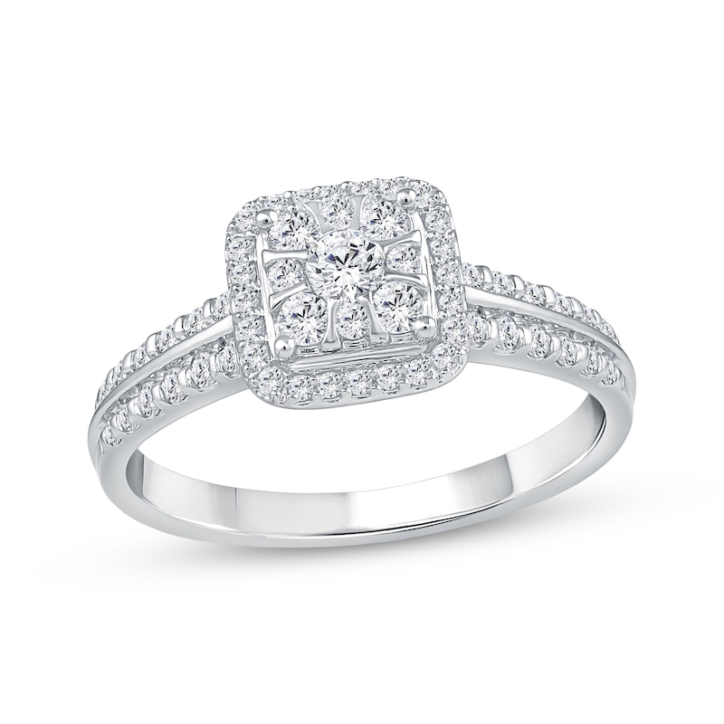 Main Image 1 of Multi-Diamond Cushion Halo Engagement Ring 1/2 ct tw 14K White Gold