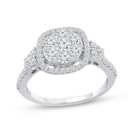 Adore Multi-Diamond Cushion Halo Engagement Ring 1 ct tw 14K White Gold