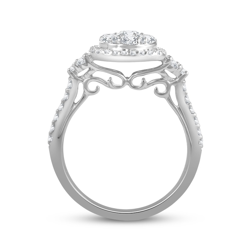 Multi-Diamond Cushion Halo Engagement Ring 1 ct tw 14K White Gold