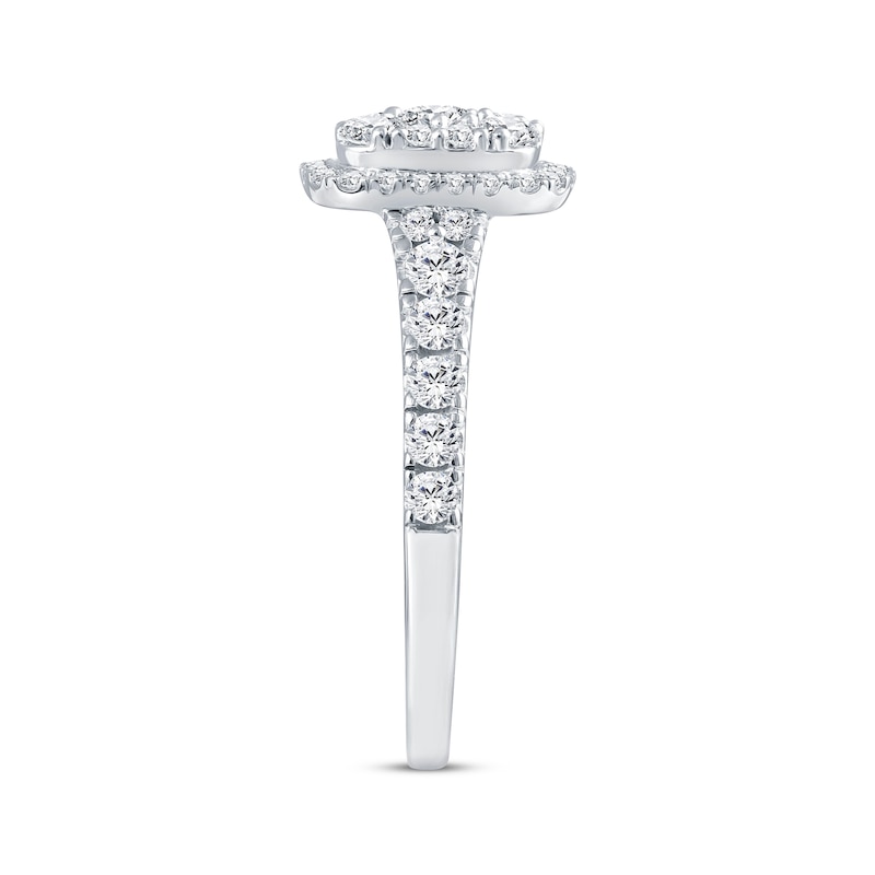 Multi-Diamond Elongated Cushion Halo Engagement Ring 1 ct tw 14K White Gold