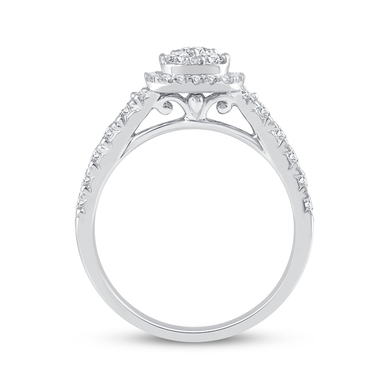 Multi-Diamond Elongated Cushion Halo Engagement Ring 1 ct tw 14K White Gold