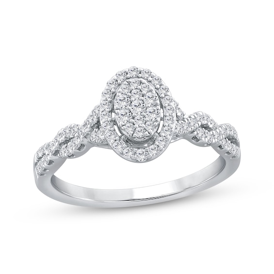 Multi-Diamond Oval Halo Engagement Ring 3/8 ct tw 14K White Gold