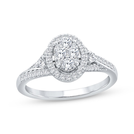 Multi-Diamond Oval Halo Engagement Ring 1/2 ct tw 14K White Gold