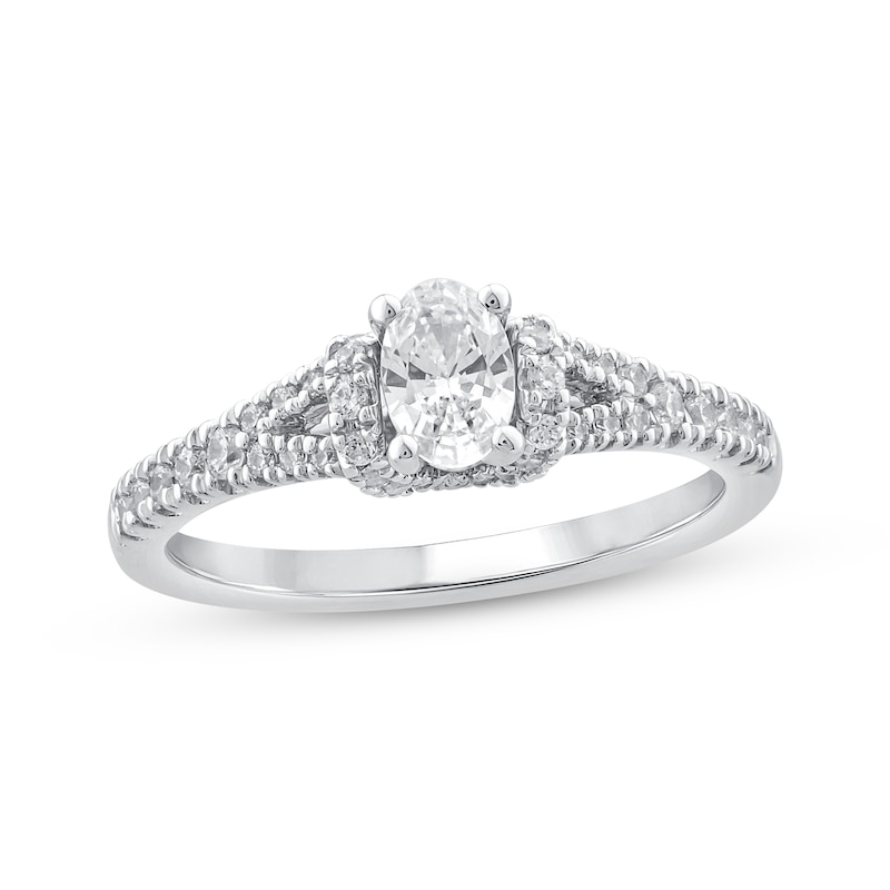 Main Image 1 of Oval-Cut Diamond Draped Halo Engagement Ring 3/4 ct tw 14K White Gold