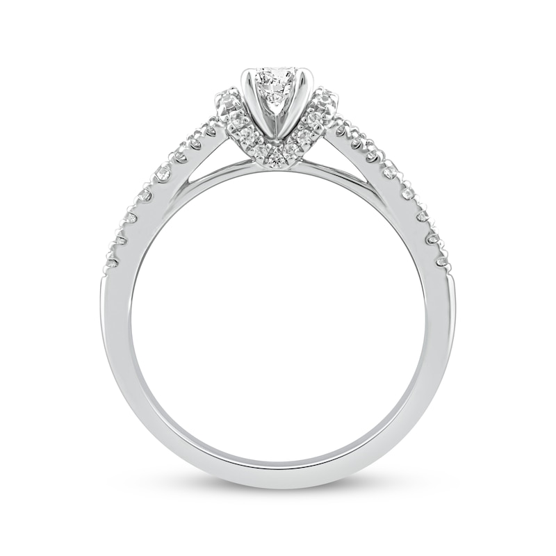 Main Image 3 of Oval-Cut Diamond Draped Halo Engagement Ring 3/4 ct tw 14K White Gold