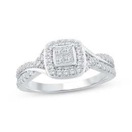 Princess-Cut Quad Diamond Engagement Ring 1/2 ct tw 14K White Gold