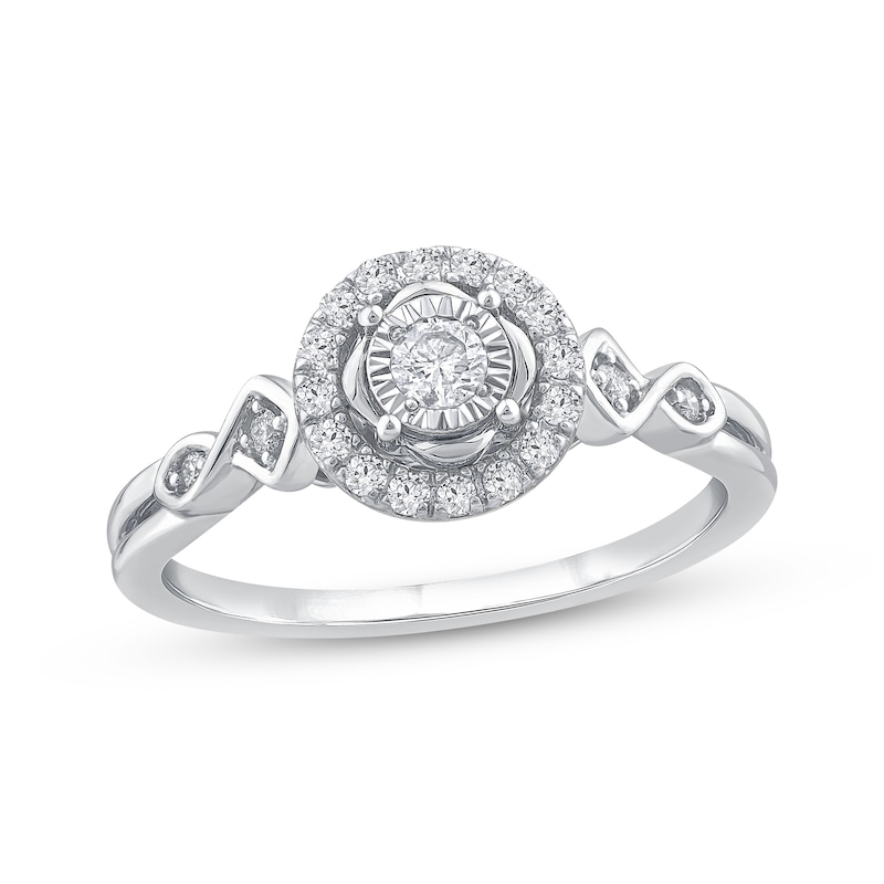 Main Image 1 of Round-Cut Diamond Halo Engagement Ring 1/4 ct tw 14K White Gold