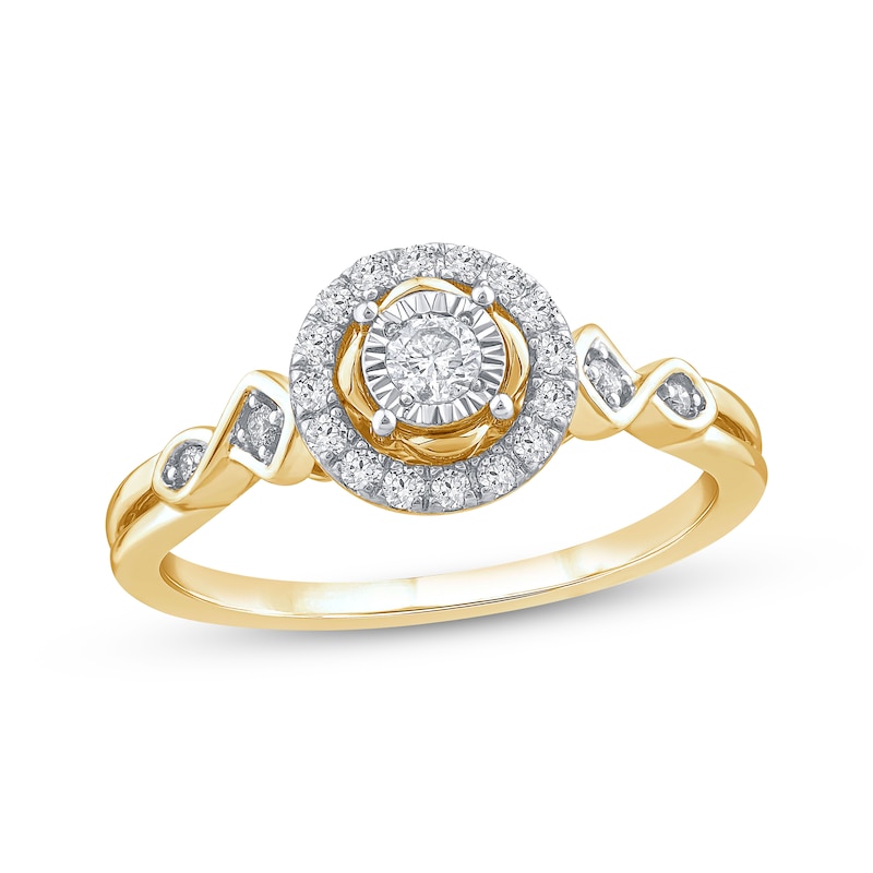 Main Image 1 of Round-Cut Diamond Halo Engagement Ring 1/4 ct tw 14K Yellow Gold