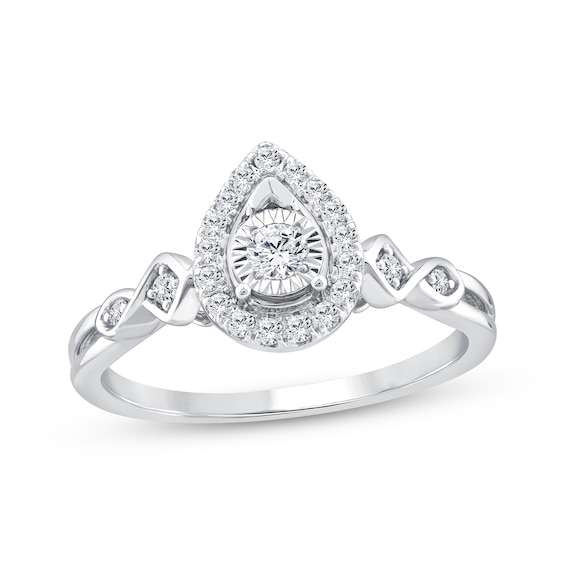 Round-Cut Diamond Pear Halo Engagement Ring 1/4 ct tw 14K White Gold