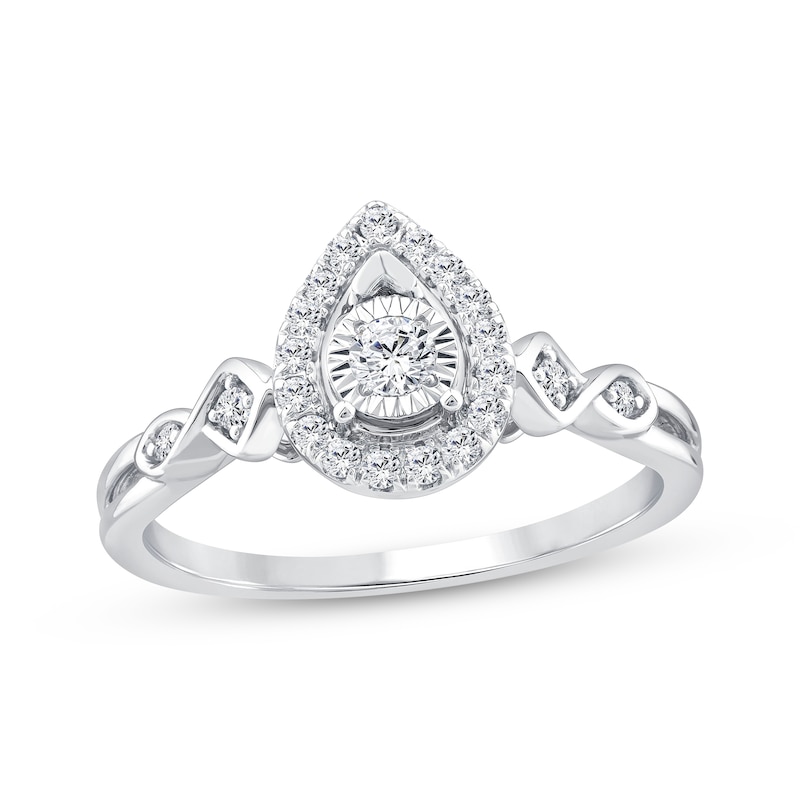 Main Image 1 of Round-Cut Diamond Pear Halo Engagement Ring 1/4 ct tw 14K White Gold