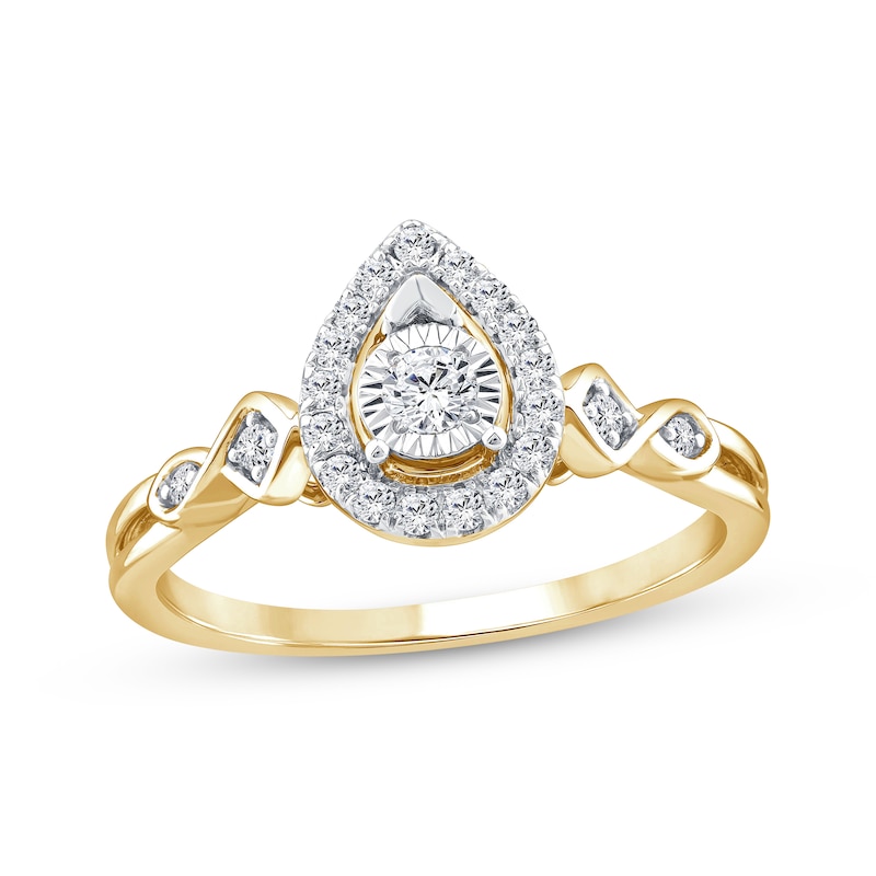 Main Image 1 of Round-Cut Diamond Pear Halo Engagement Ring 1/4 ct tw 14K Yellow Gold