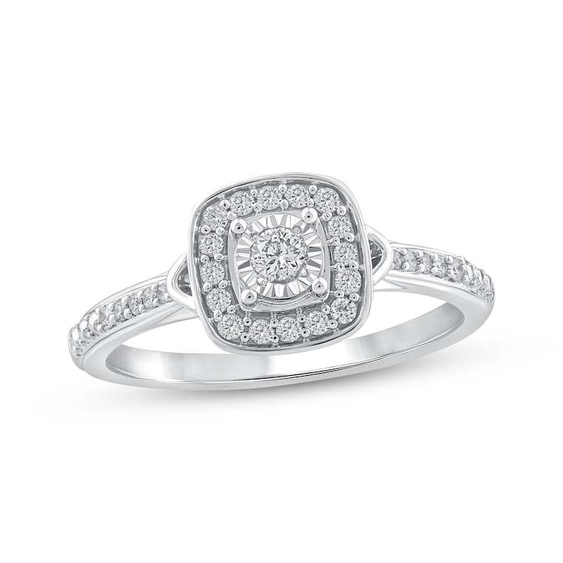 Main Image 1 of Round-Cut Diamond Cushion Halo Engagement Ring 1/4 ct tw 14K White Gold