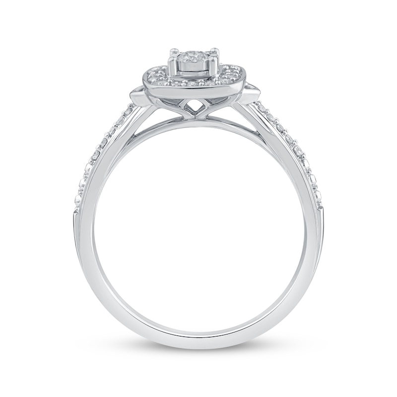 Main Image 3 of Round-Cut Diamond Cushion Halo Engagement Ring 1/4 ct tw 14K White Gold