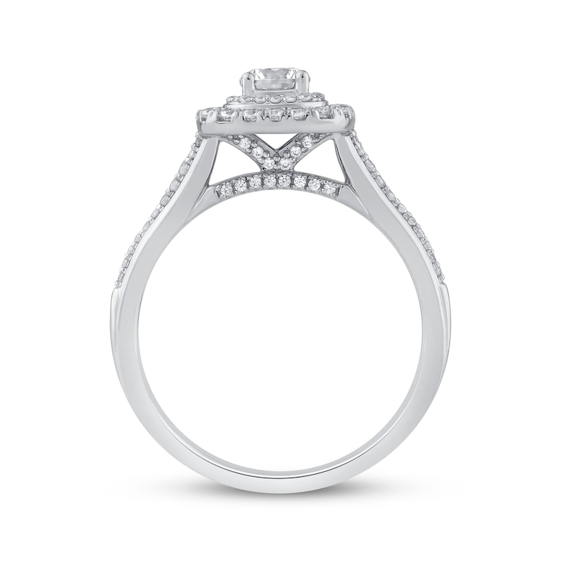 Main Image 3 of Cushion-Cut Diamond Double Halo Engagement Ring 5/8 ct tw 14K White Gold