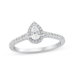 Pear-Shaped Diamond Halo Engagement Ring 1/2 ct tw 14K White Gold