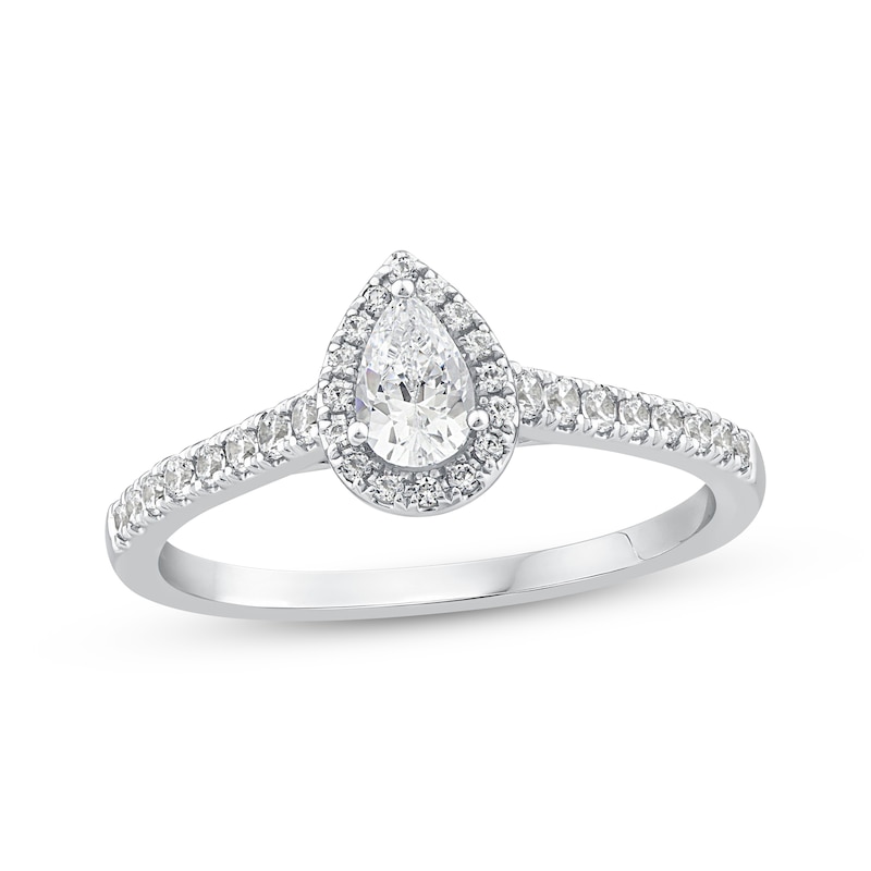 Pear-Shaped Diamond Halo Engagement Ring 1/2 ct tw 14K White Gold | Kay ...
