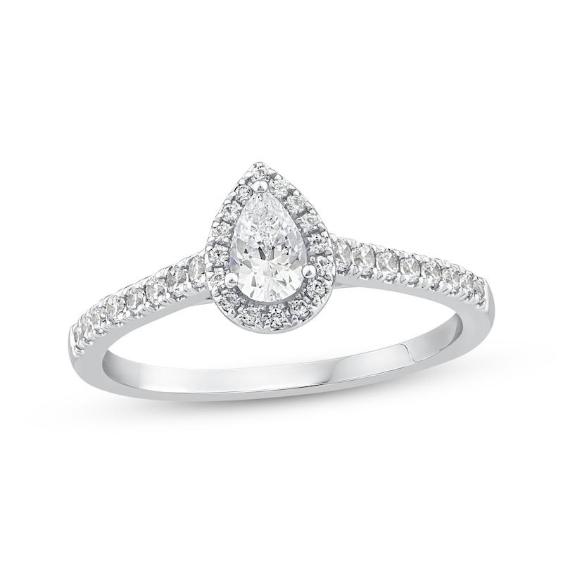 Main Image 1 of Pear-Shaped Diamond Halo Engagement Ring 1/2 ct tw 14K White Gold