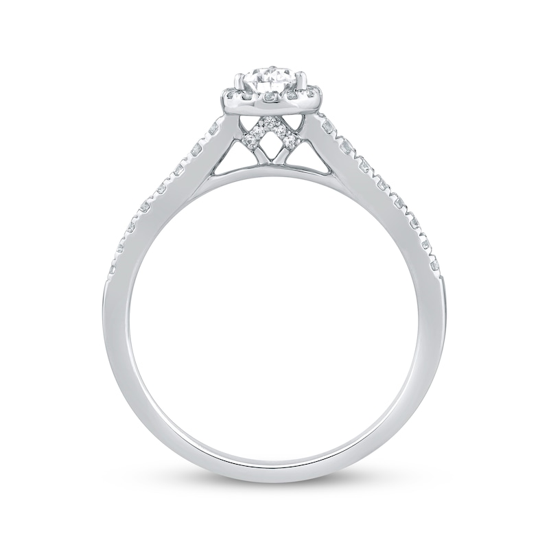 Main Image 3 of Pear-Shaped Diamond Halo Engagement Ring 1/2 ct tw 14K White Gold