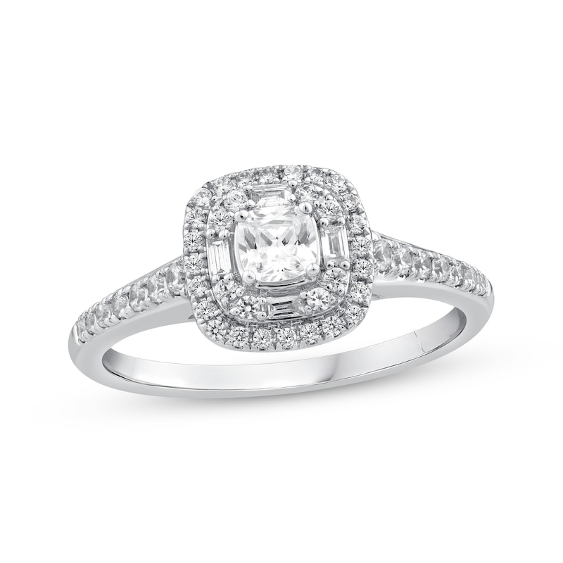 Cushion-Cut Diamond Halo Engagement Ring 1/2 ct tw 14K White Gold