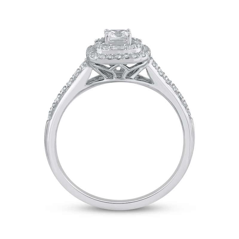 Cushion-Cut Diamond Halo Engagement Ring 1/2 ct tw 14K White Gold