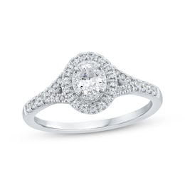 Oval-Cut Diamond Halo Engagement Ring 1/2 ct tw 14K White Gold