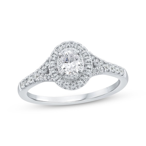 Oval-Cut Diamond Halo Engagement Ring 1/2 ct tw 14K White Gold
