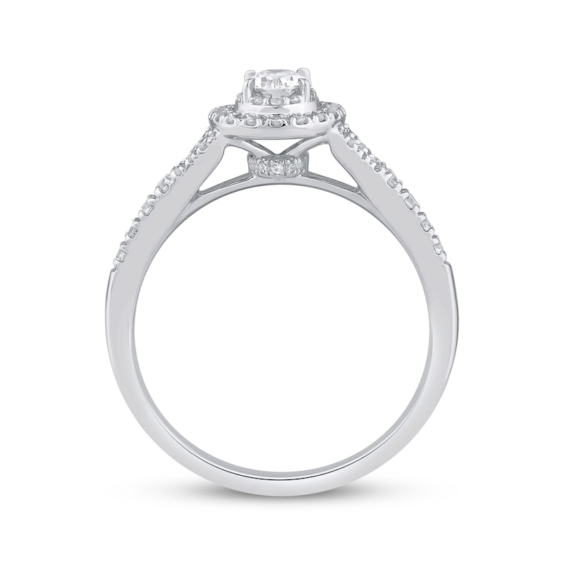 Main Image 3 of Oval-Cut Diamond Halo Engagement Ring 1/2 ct tw 14K White Gold