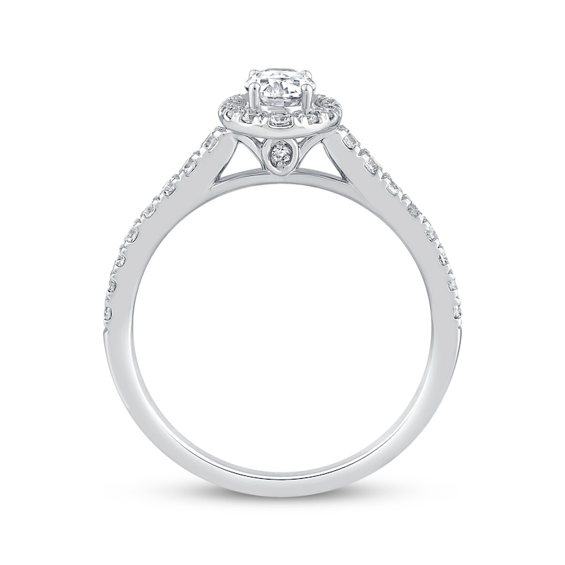 Main Image 3 of Oval-Cut Diamond Halo Engagement Ring 5/8 ct tw 14K White Gold