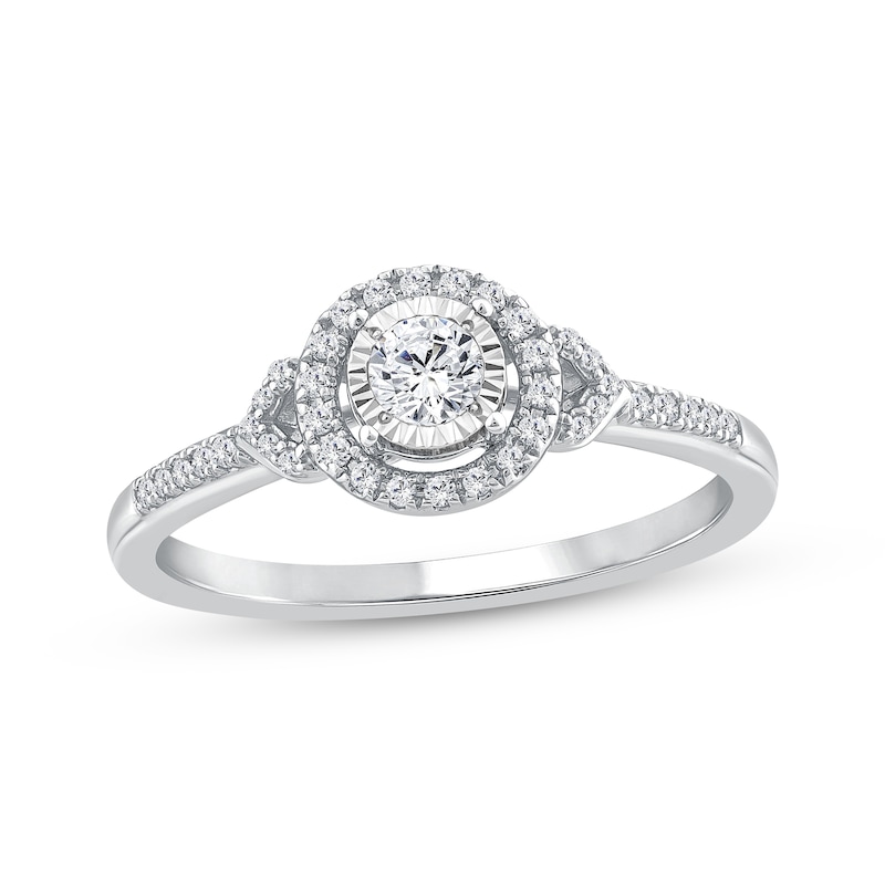 Main Image 1 of Round-Cut Diamond Halo Engagement Ring 1/4 ct tw 14K White Gold