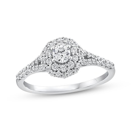 Adore Round-Cut Diamond Double Halo Engagement Ring 1/2 ct tw 14K White Gold