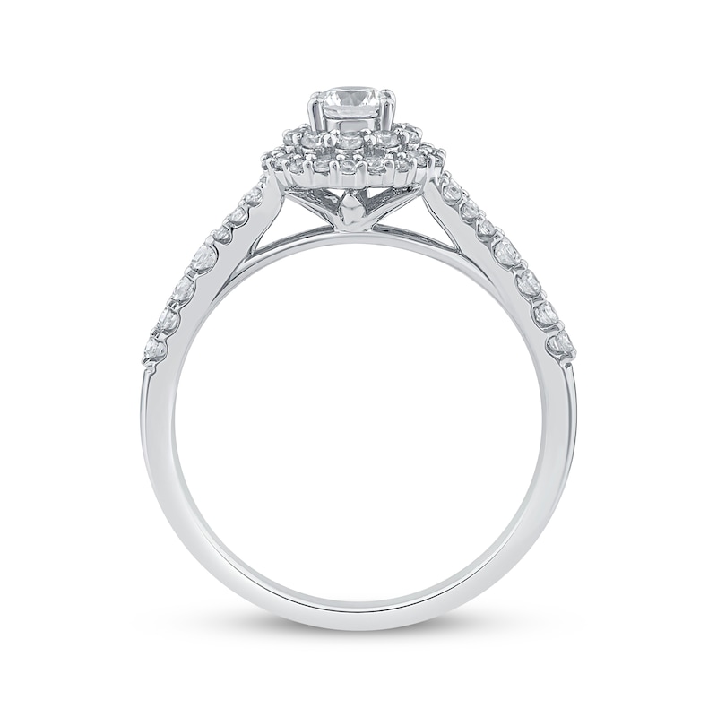Round-Cut Diamond Double Halo Engagement Ring 1/2 ct tw 14K White Gold