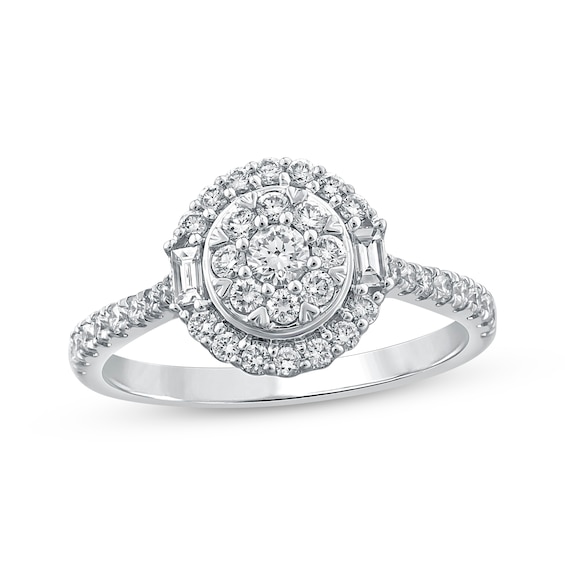 Multi-Diamond Halo Engagement Ring 1/2 ct tw 14K White Gold