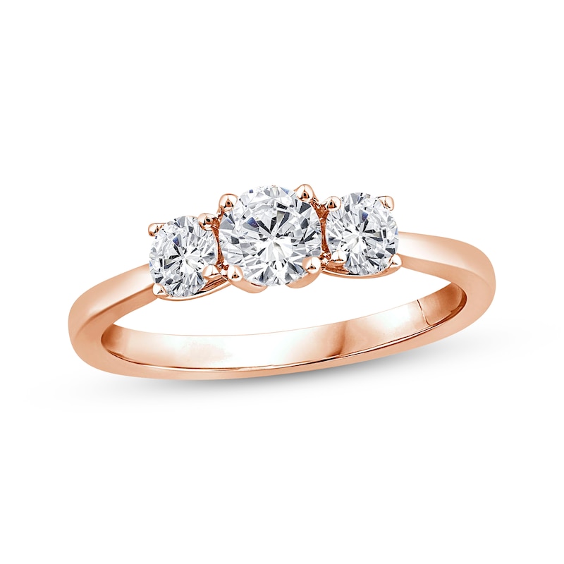 Main Image 1 of Round-Cut Diamond Three-Stone Engagement Ring 3/4 ct tw 14K Rose Gold