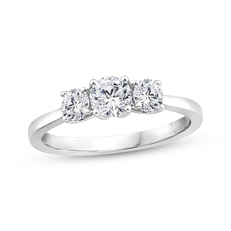 Main Image 1 of Round-Cut Diamond Three-Stone Engagement Ring 3/4 ct tw 14K White Gold