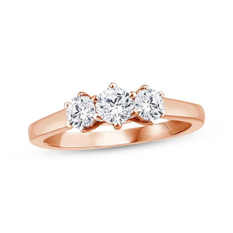 Main Image 1 of Round-Cut Diamond Three-Stone Engagement Ring 1/2 ct tw 14K Rose Gold