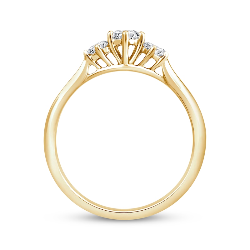 Main Image 3 of Round-Cut Diamond Three-Stone Engagement Ring 1/2 ct tw 14K Yellow Gold