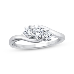 Round-Cut Diamond Three-Stone Bypass Engagement Ring 1/2 ct tw 14K White Gold