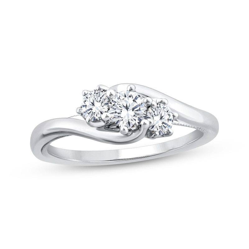 Main Image 1 of Round-Cut Diamond Three-Stone Bypass Engagement Ring 1/2 ct tw 14K White Gold