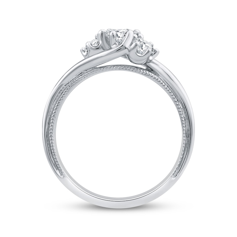 Main Image 3 of Round-Cut Diamond Three-Stone Bypass Engagement Ring 1/2 ct tw 14K White Gold